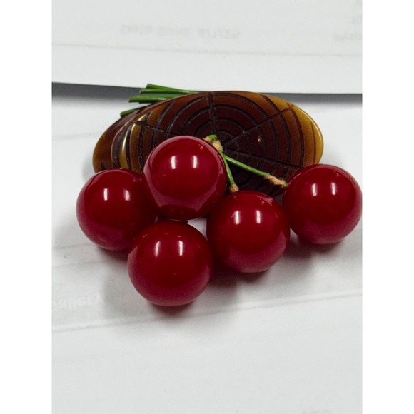 Authentic 1930s Bakelite Cherry Dangle Brooch